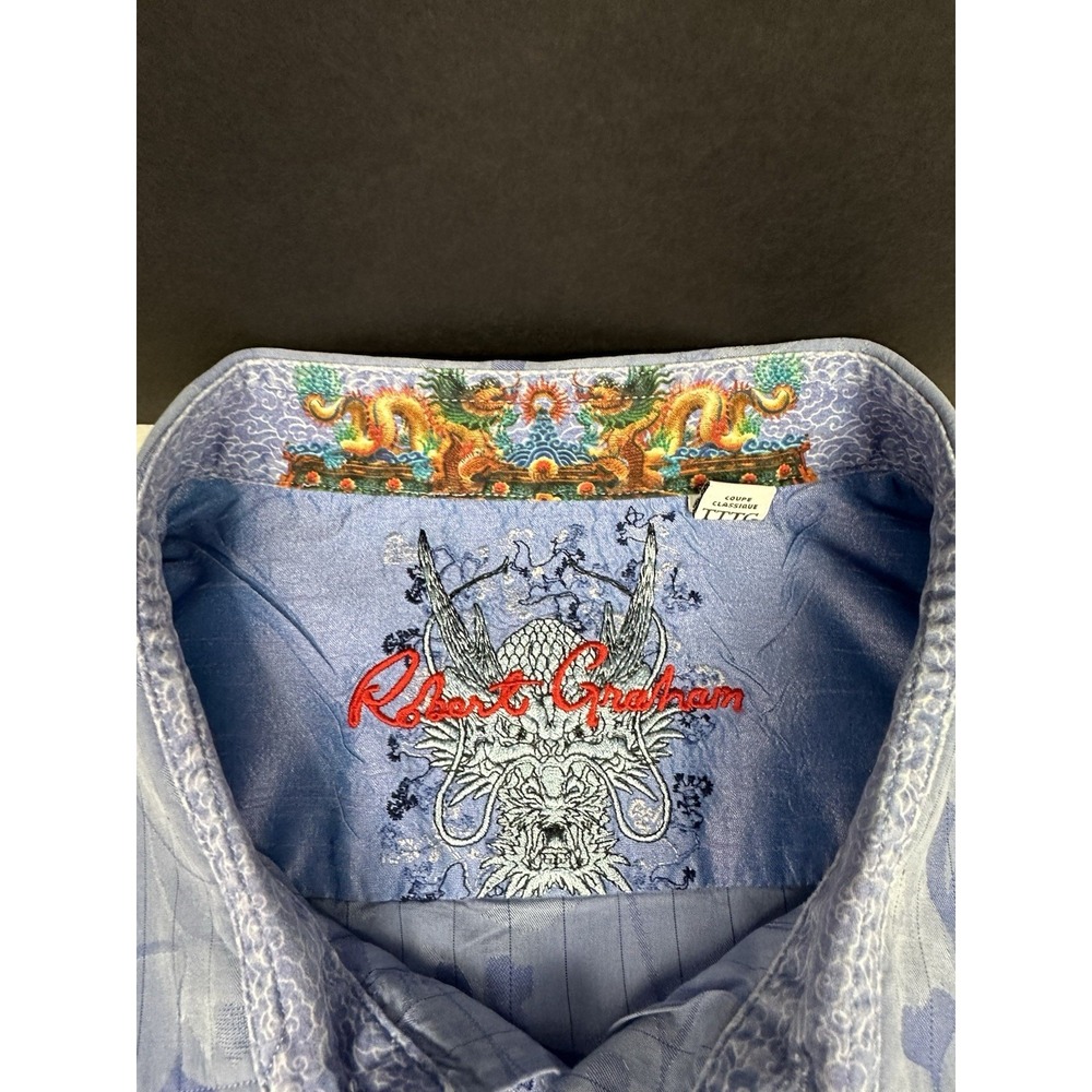 Robert Graham Shirt Mens 3XL Blue Patterned Monogramed Flip Cuffs Classic Fit - Picture 4 of 8